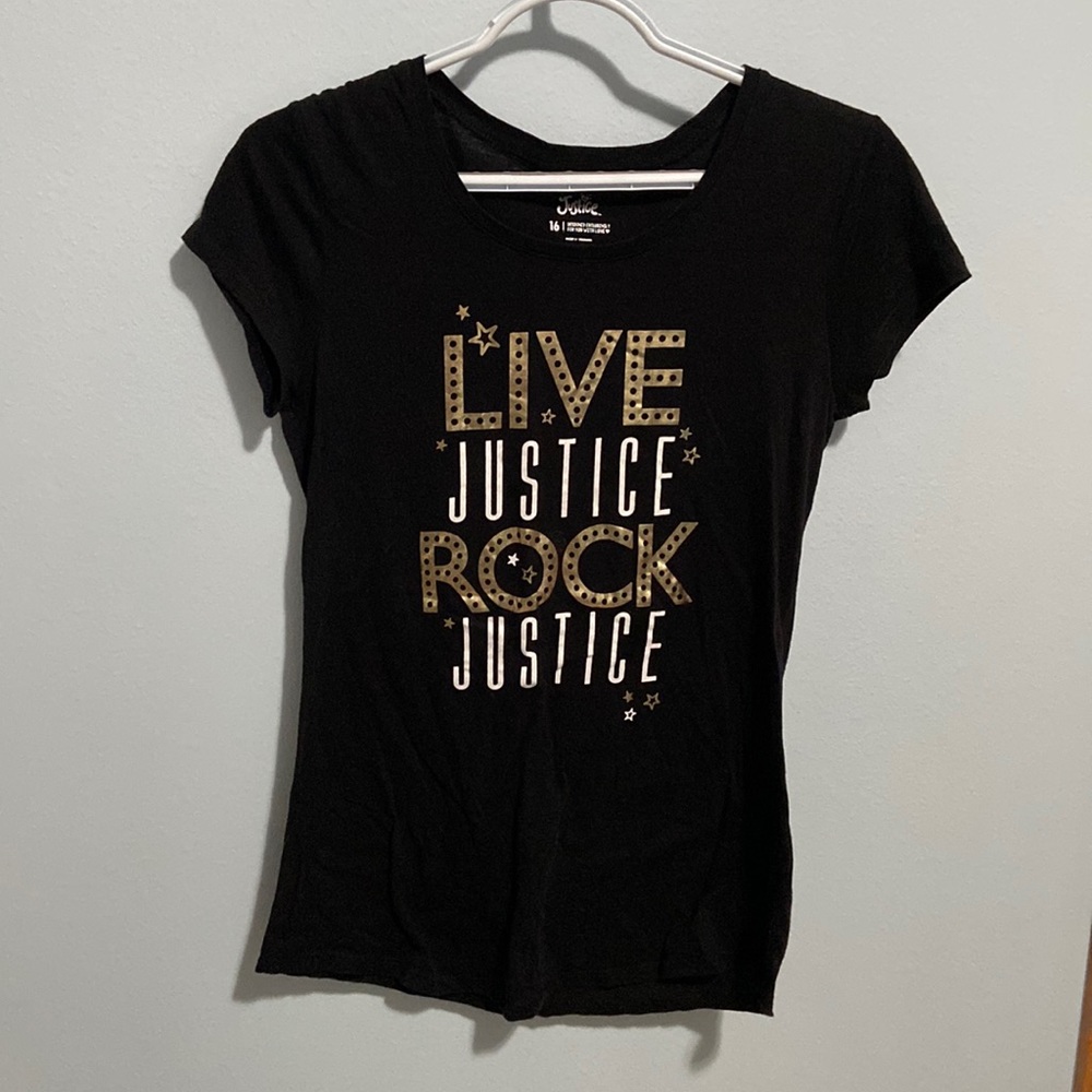 Like New Condition Girl’s Justice Black T-Shirt, Size Girl’s 16